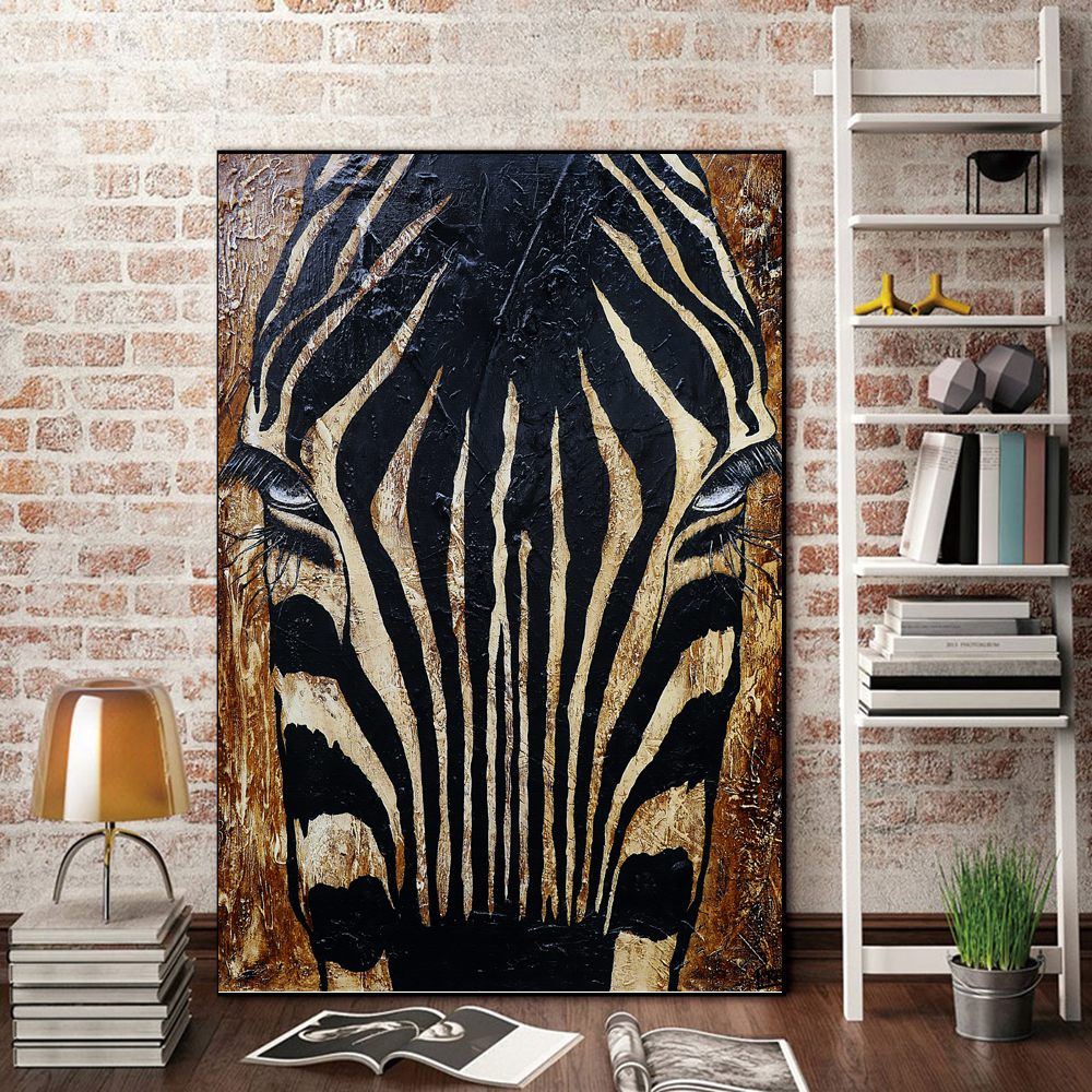 WANGART Black Canvas Poster African Horse Animal Oil Painting For Living Room Wall Art Prints Wall Pictures Modern Paintings