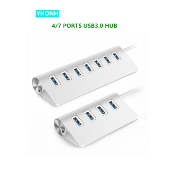 Aluminum Alloy 4/7 Port USB3.0 Hub High Speed Splitter Cool Light High Quality USB Hub For Multi-Device Computer Laptop Micro SD