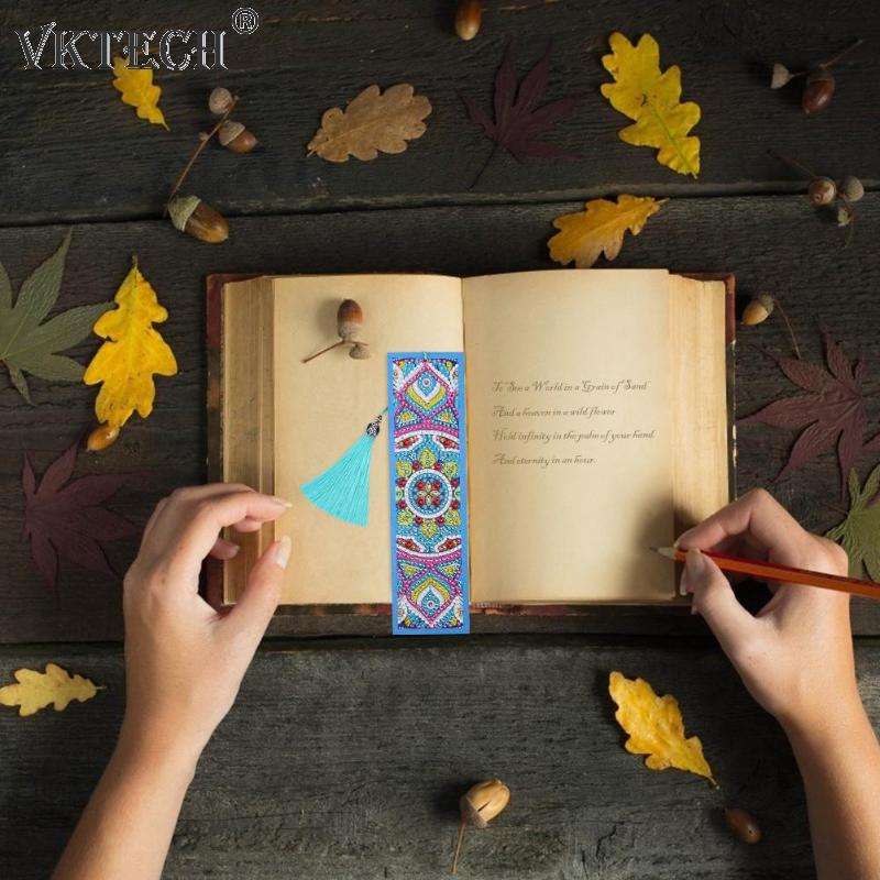 5D DIY Diamond Painting Leather Bookmark Tassel Book Marks Special Shaped Diamond Embroidery DIY Craft Birthday Christmas Gift