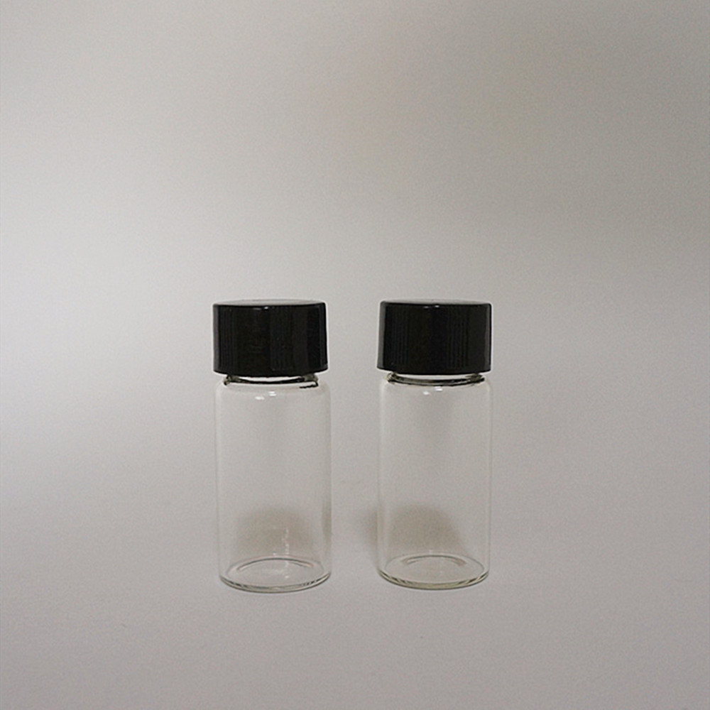 Free shipping 3ml to 50ml Clear Glass sample bottles with black plastic screw cap, essential oil bottle for lab use