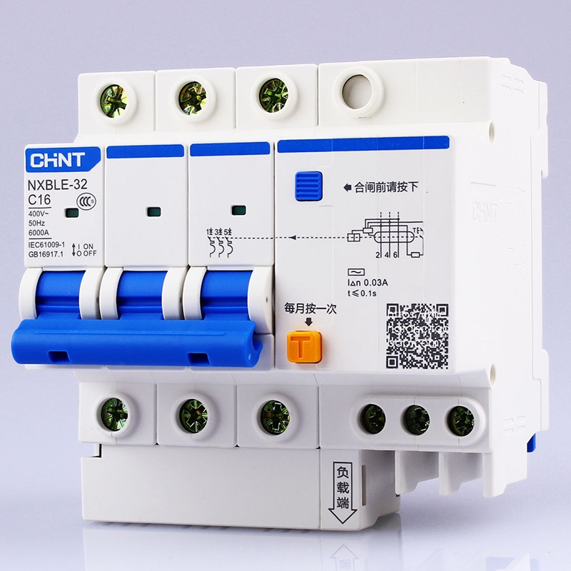 CHINT AC 230/400V NXBLE-32 3P Residual current protection circuit breaker C 6 10 16 20 25 32A Short circuit protection switch