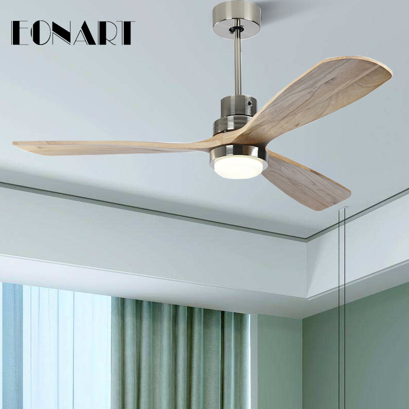 52 Inch modern led 15W solid wood luxury decorative ceiling fan lamp with remote control 100-240V motor ceiling fans With light