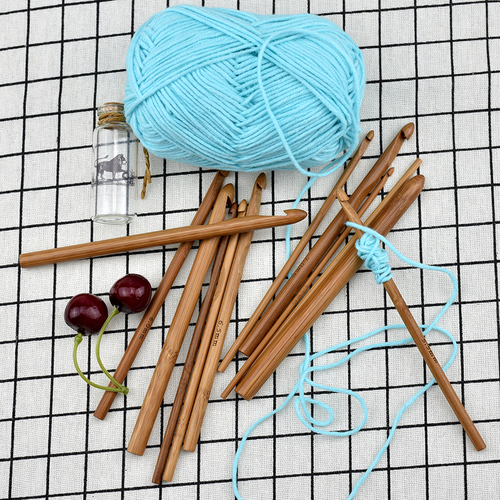 Looen 12pcs Mix Size Carbonized Bamboo Crochet Needles Handle Crochet Hook Knit Weave Yarn Crafts Women Home DIY Craft Tools