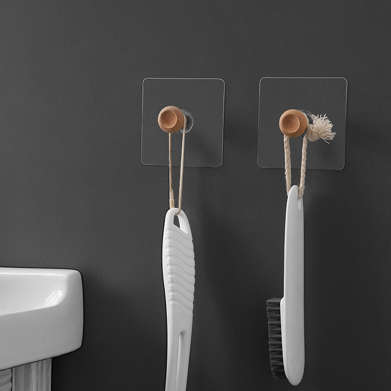 2 Pcs Nordic Solid Wood Hook Decorative Key Holder Coat Hooks Hanger Bathroom Storage Hooks Punch Free Bathroom Accessories