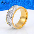 BICUX Fashion Titanium Stainless Steel 5 Row Lines Crystal Gold Zircon Ring for Women Men Female Teen Jewelry Wedding Rings Gift