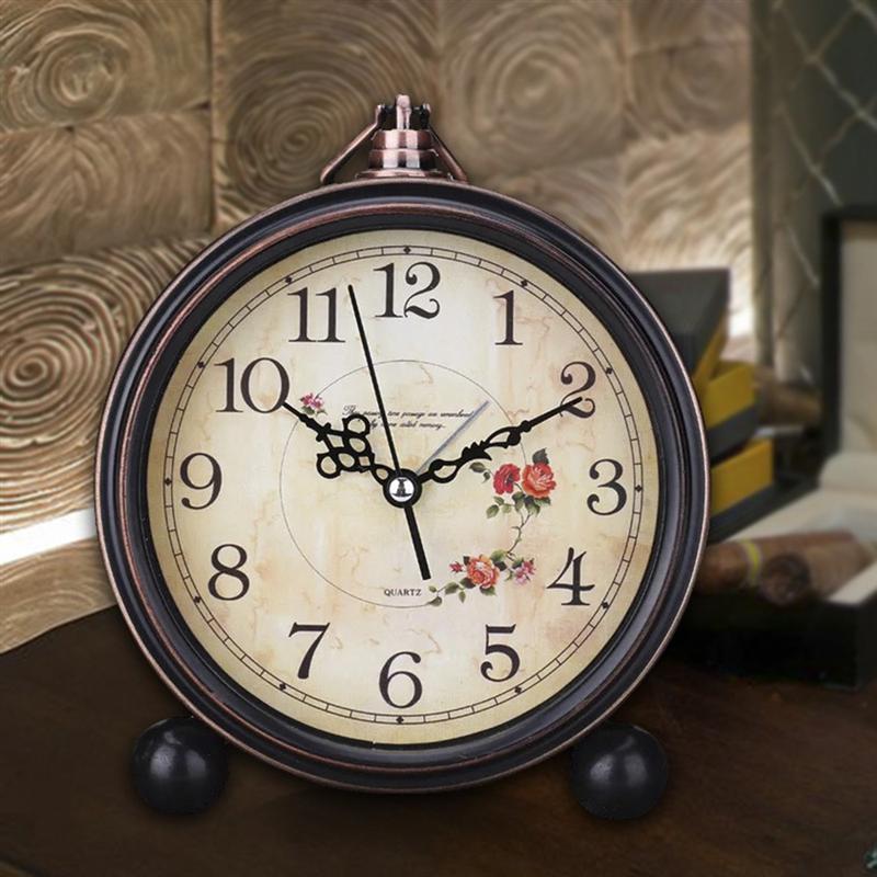 Antique Style Clocks Silent Retro Table Clock Quiet Non-Ticking Clock Classic Retro Clock Desk Alarm Clock(Without Battery)