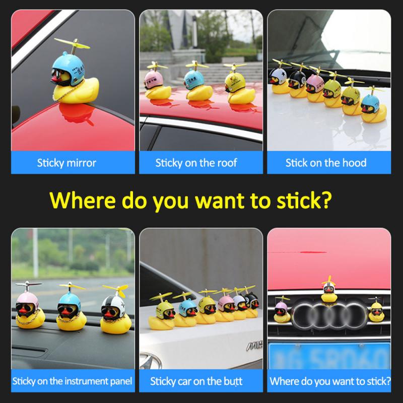 Lovely Lucky Duck Car Ornament Creative Decoration Car Dashboard Toys With Helmet And Chain Funny Car Accessories