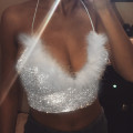 Shiny Sequin Tank Top Women Furry Plush Patchwork Strappy Cropped Tank Tops Party Womens Sexy Glitter Tank Top Debardeur Femme