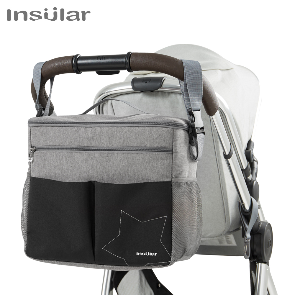 Insular Baby Diapers Bag Outdoor Travel Mommy Bag for Stroller Large Capacity Insulation Nursing Bag Polyester Solid Diaper Bag