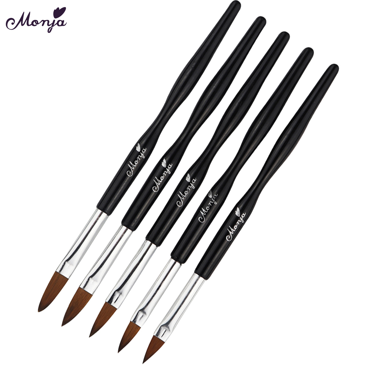 Monja 5pcs Nail Art Acrylic Liquid Powder Carving Flower Shaping Builder Brush Pen Manicure Tool