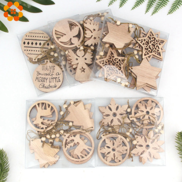 12PCS/Box Multi Vintage Christmas Wooden Pendants Ornaments Decoration Home Christmas Tree Ornaments Hanging Kids Gifts Supplies
