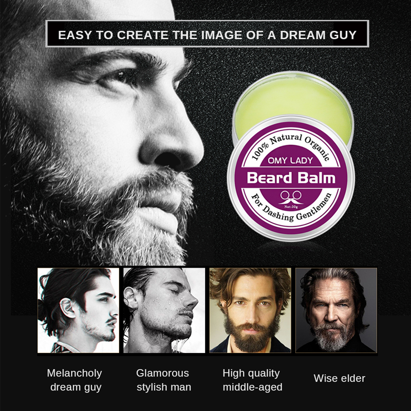 OMY LADY Men Organic Beard Oil Balm Moustache Wax Styling Beeswax Moisturizing Smoothing Gentlemen Natural Beard Balm Beard Care