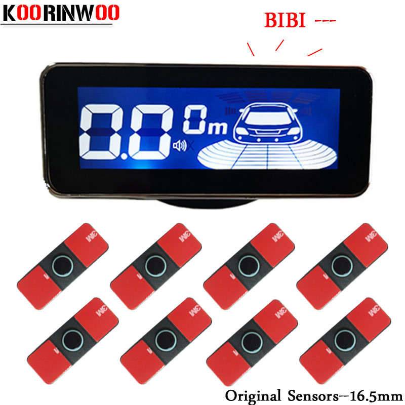 Koorinwoo Original 16.5mm Probes LCD Screen Car parking sensors 8 Radars front Parktronic Alarm Parking Assistance Black White