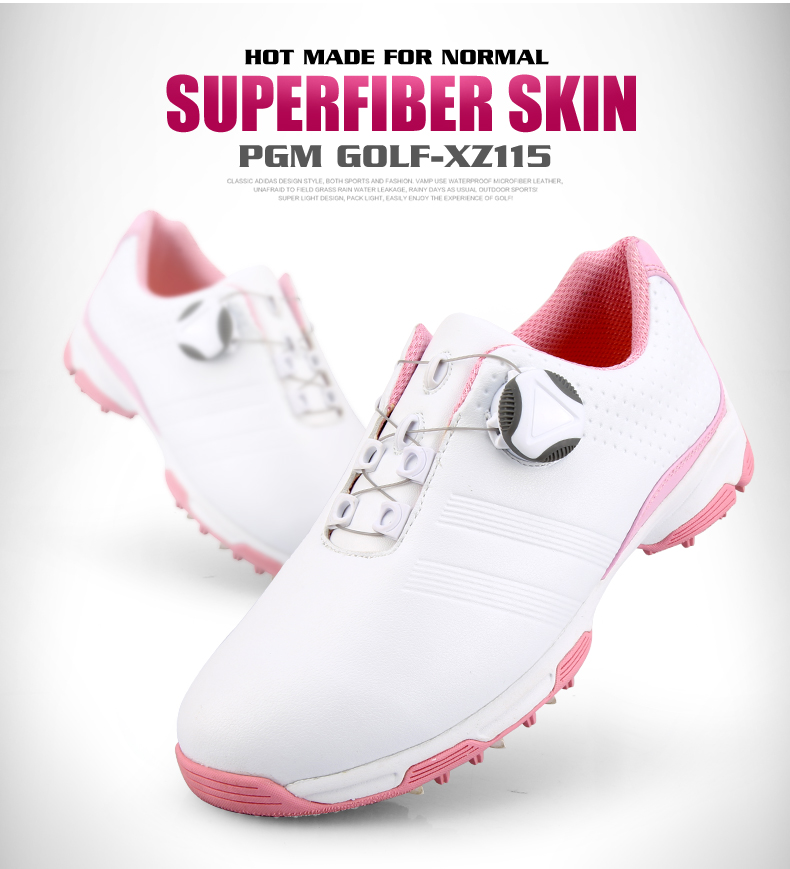 PGM New! Authentic Ladies Golf Shoes Ladies Waterproof Shoes Sneakers Women Lightweight Microfiber Spin Buckle Anti-Slip Studs