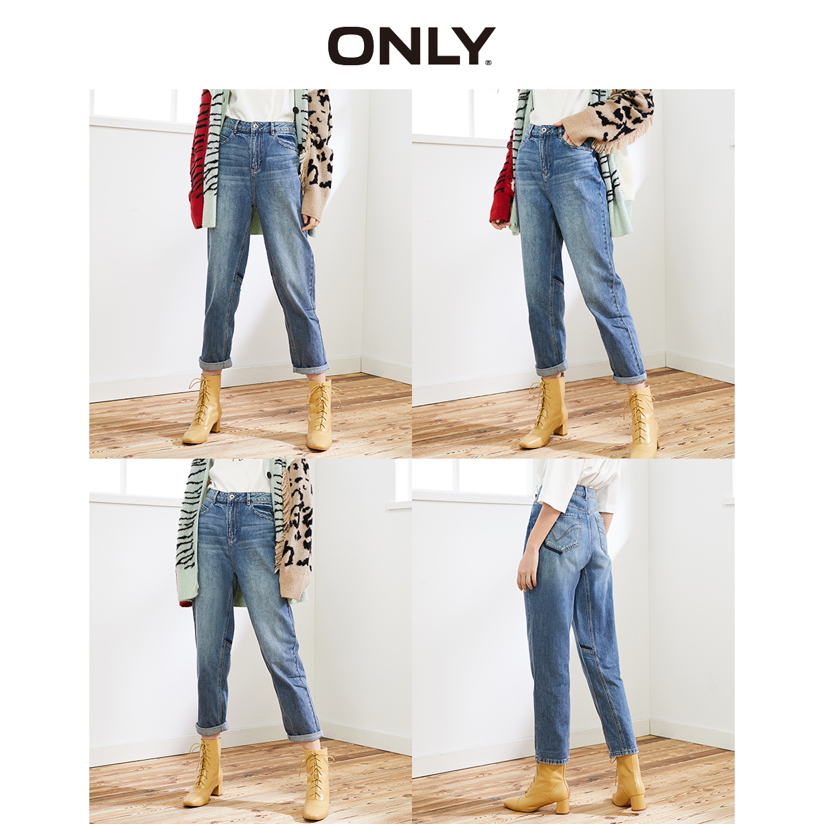 ONLY2020 Winter High Waist Loose Straight Nine Jeans BF Wind Female | 120149725