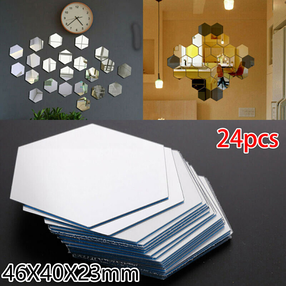 12/24Pcs 3D Mirror Wall Stickers Hexagon Home Decor Mirror Stickers Art Wall Decoration Stickers Removable Living-Room Decal