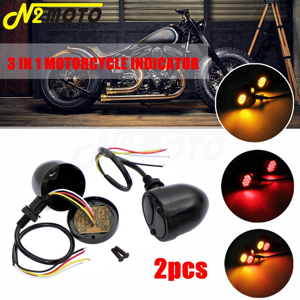 3 In 1 Universal Motorcycle Amber & Red Mini Bullet LED Front Rear Turn Signals Brake Running Lights Turn Indicators Custom