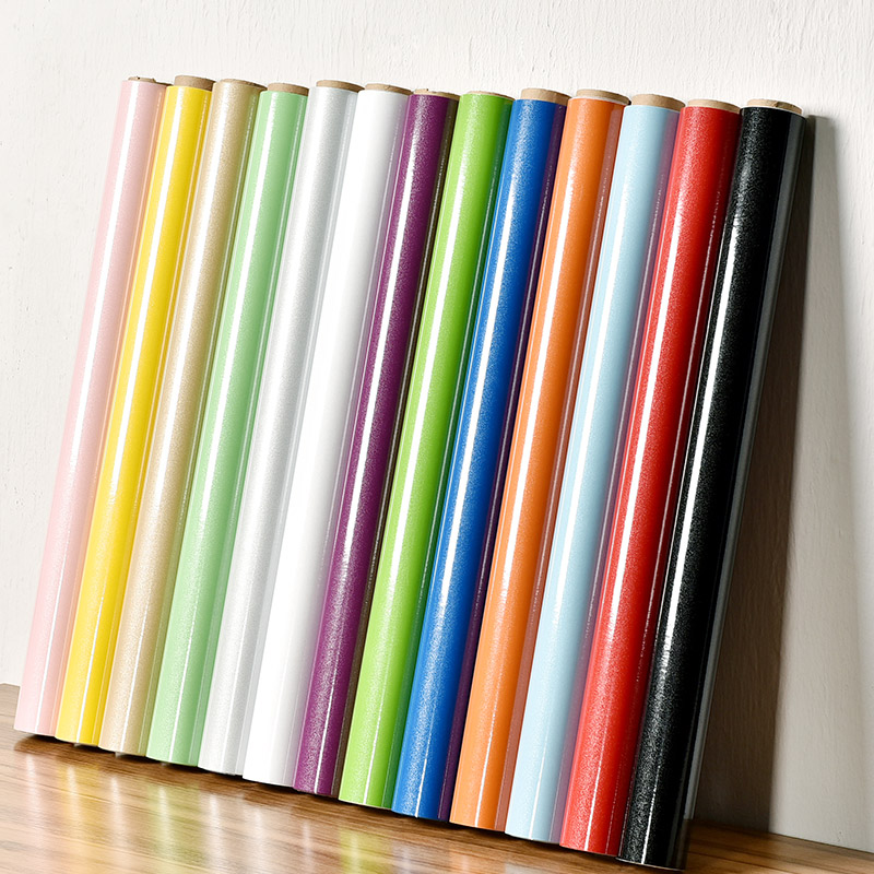 Black Glossy Wall Sticker Solid Color Self Adhensive Wallpaper PVC Cabinet Desktop Papel De Parede Furniture DIY Decorative Film