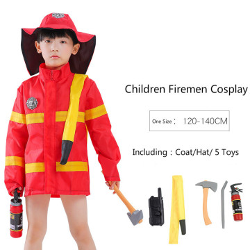 Carnival Party Kids Firemen Top Uniform Halloween Firefighter Cosplay Costume Boys Hat+Coat+Fire Extinguisher Toys Clothing Set