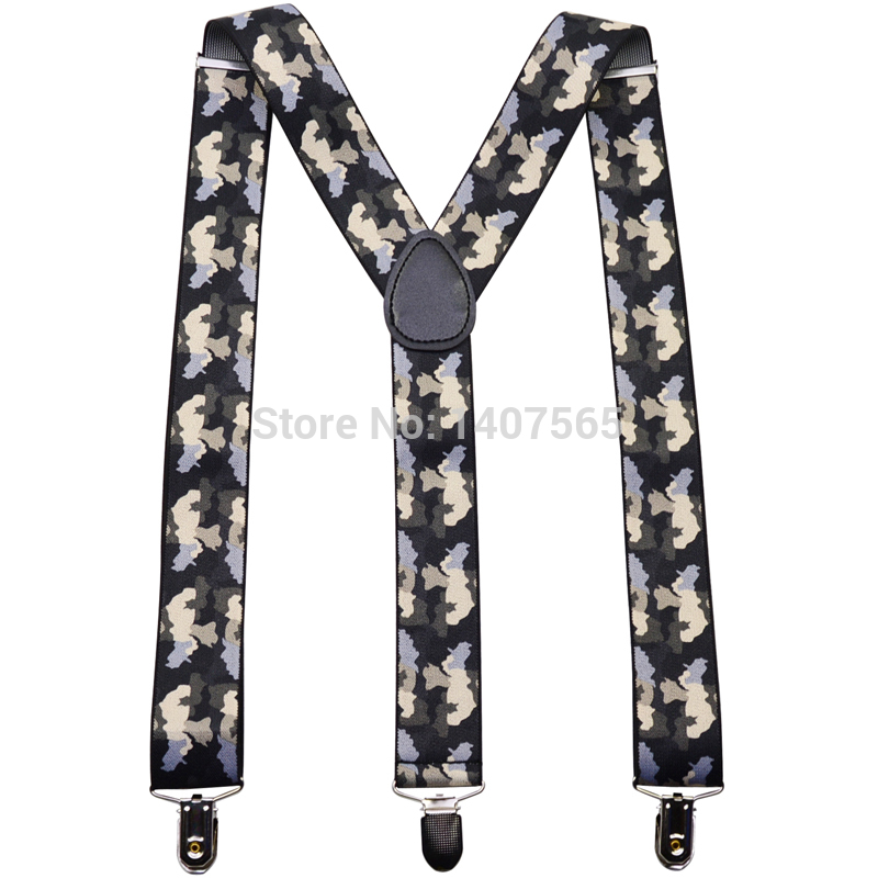 120cm Mens Suspender 3.5cm wide women Big plussize Suspenders 3 Clip-on Y-Back army green camouflage Braces Elastic BY18