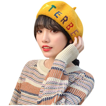 2020 Women Letter Berets Embroidery Stretch Beret Hat Retro Wool Head Scarf Wrap Winter Keep Warm Cap Шапка Вязаная Женская