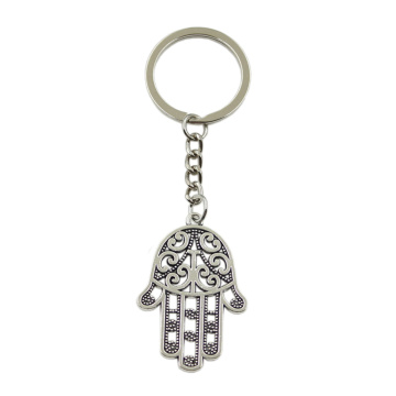 Factory Price Hamsa Palm Fatima Hand Protection Pendant Key Ring Chain Silver Color Men Car Gift Souvenirs Keychain Dropshipping