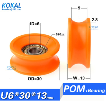 [U0630-13]10PCS high quality 606zz ball bearing coated window door roller wheel U groove type sliding pulley 0630UU 6*30*13mm