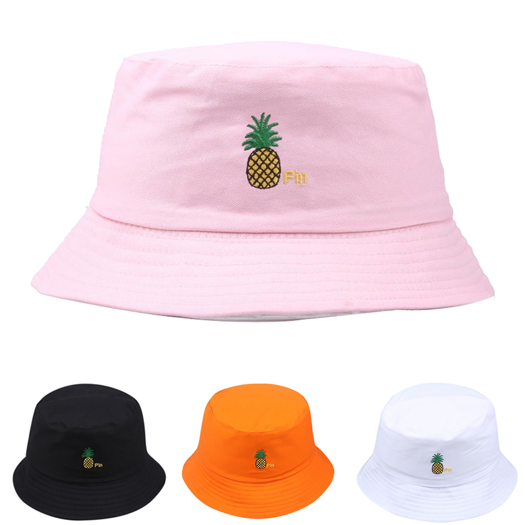 Women Men Unisex Fashion Fisherman Hat Pineapple Fruit Embroidery Sun Protection Cap Wild Fresh Cute Kawaii Outdoors Hats #P