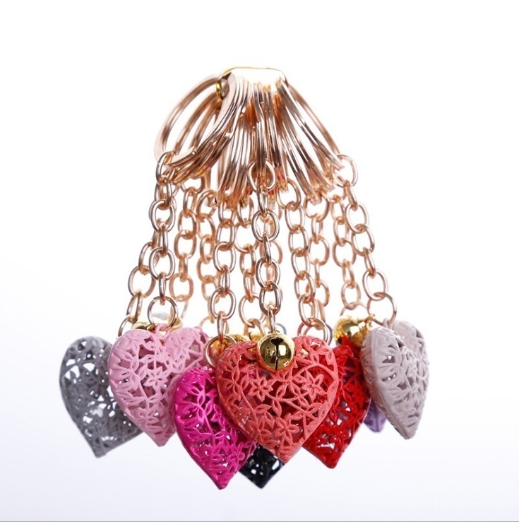 Fashion metal heart key chain colorful heart metal clock and clock key chain pendant gift 1