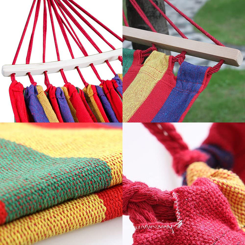 Single /Double People Canvas Camping Hammock Bend Wood Stick steady Hammock Outdoor Garden Swing Hanging Chair
