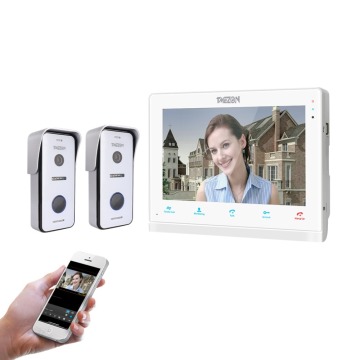 TMEZON Wireless/Wifi Smart IP Video Doorbell Intercom System ,10 Inch Screen Monitor with 2x720P Wired Door Phone Camera