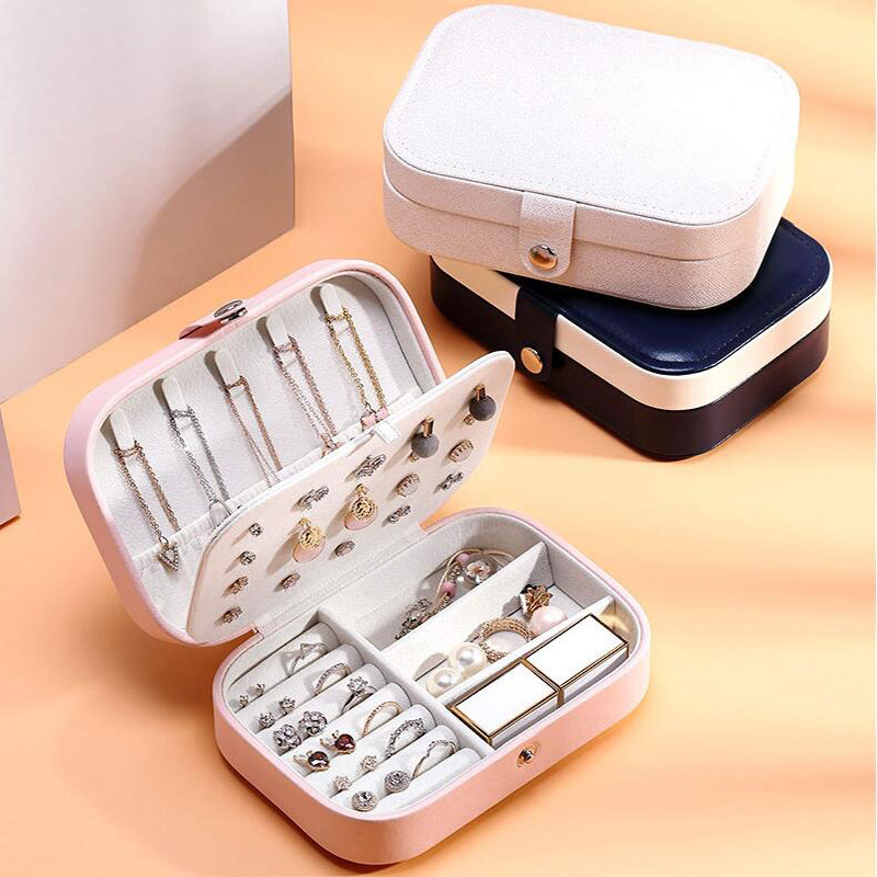 Double-layer Jewelry Storage Box Makeup Organizer Earrings Ring Jewelry Box Necklace Display Cabinet Flannel Leather Portable