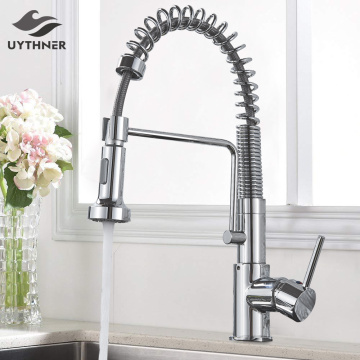 Chrome Polish Kitchen Faucet Deck Mounted Hot Cold Water Mixer Faucet for Spring Kitchen Pull Down Mixer Crane 2 Function Spout