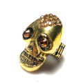 Retail&Wholesale vintage alloy metal skull head shape stretch ring, smoke topaz crystal rhinestone elastic ring,adjustable size