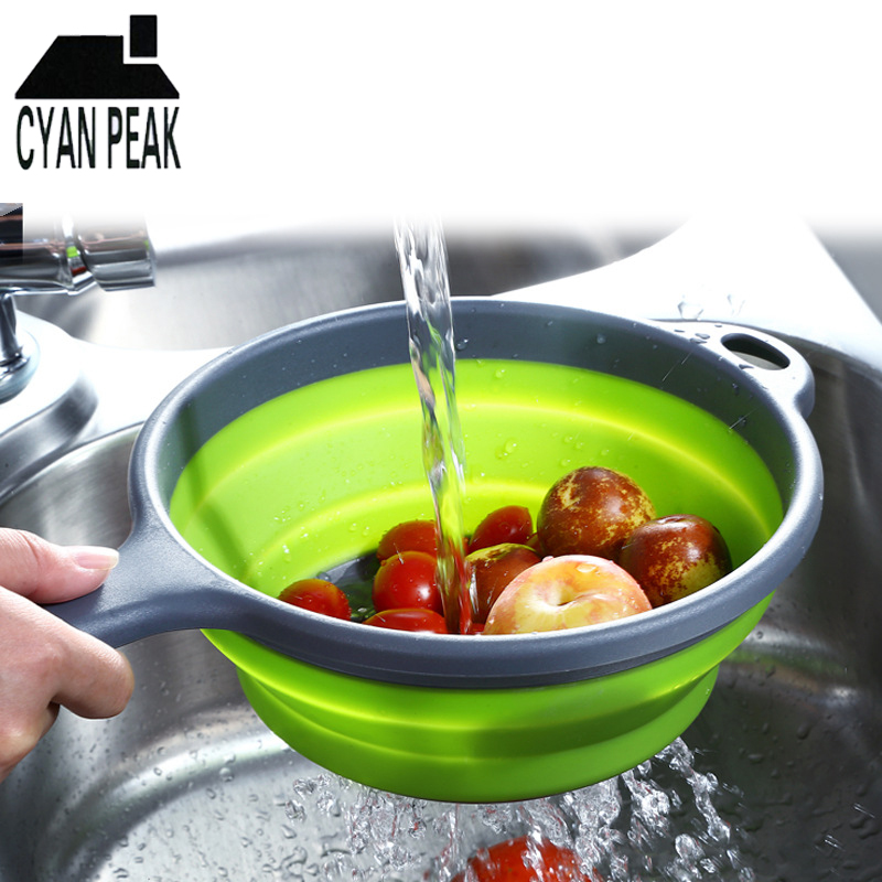 Foldable Silicone Colander Kitchen Accessories Sieve Vegetable Washing Basket Filter Strainer Collapsible Drainer With Handle