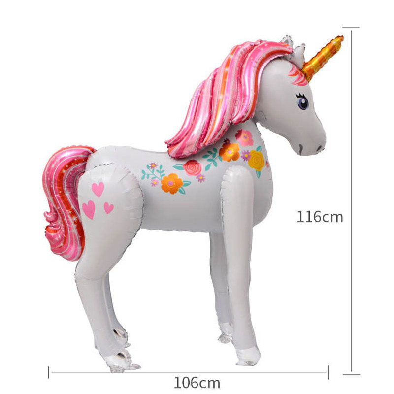 3.8ft Tall Unicorn Party Decorations 3D Walking Giant Unicornio Animal Foil Balloons Girls Birthday Party Decor Kids Supplies