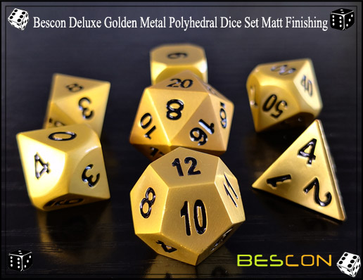 Bescon Deluxe Golden Metal Polyhedral Dice Set Matt Finishing-2
