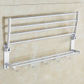 40/50/60cm Space Aluminum Double Towel Rack With 5 Hooks Foldable Towel Kitchen Bathroom Shelves WWO66