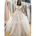 11335 Champagne Wedding Dress with Appliques Custom Made Beaded belt V-Back Floor Length Tulle Bridal Gowns