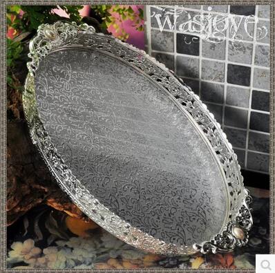 34.5x20.5cm oval embossed bronze /silver metal serving tray storage tray for fruit hotel restaurant home decoration FT041