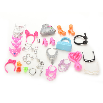 40 Pcs Doll Decor Fashion Jewelry For Doll Necklace Earring Bowknot Crown Shoes Accessory Dolls Girl Kids Gift