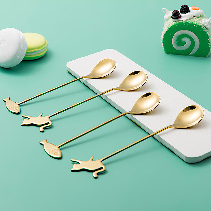 Japanese cat fish spoon coffee stirring spoon cute dessert stainless steel milk tea spoon home kitchen coffee accessories