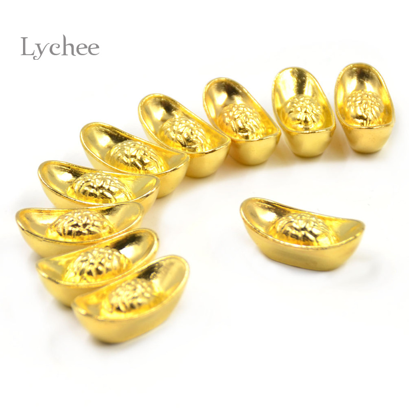 Lychee Life 10 Pieces Mascot Metal Crafts Feng Shui Auspicious Lucky Money Gold Ingot Decoration Crafts