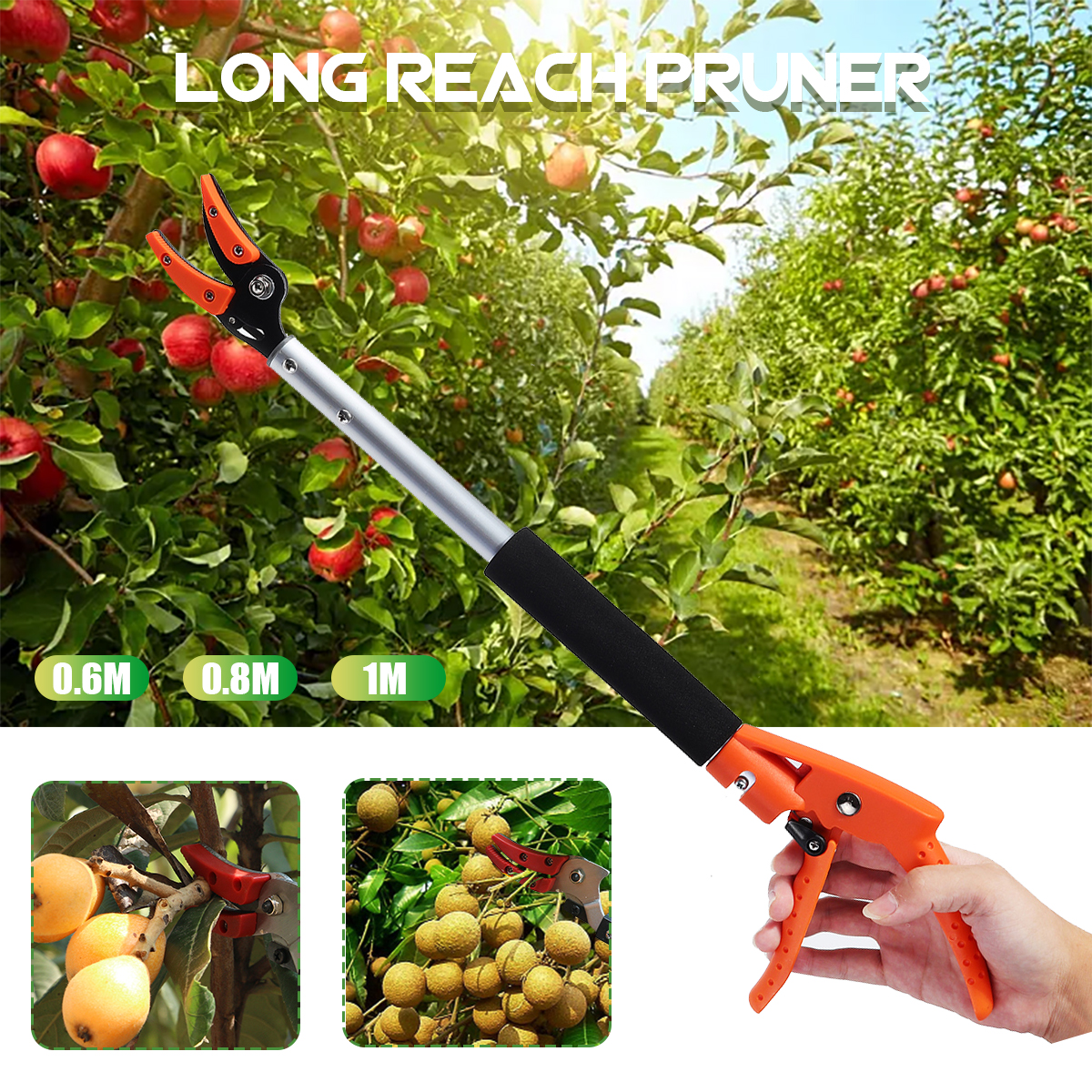 0.6-1M Extra Long Pruning and Hold Bypass Pruner Max Cutting 1/2 inch Fruit Picker Tree Cutter Garden Supplies