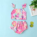 3-24M Baby Summer Clothing Sets Newborn Girls Ruffles Sleeve Tie Dye Crop Tops+Shorts Pants Kids Casual Cotton Clothing Outfits