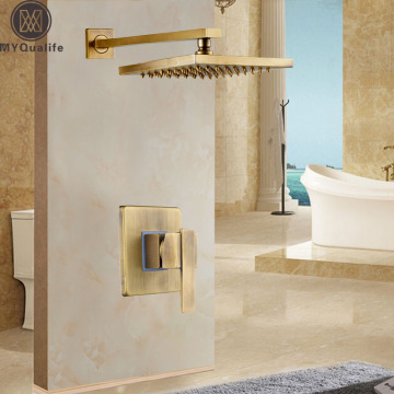 Antique Brass Shower Faucet Set Single Handle Bath Shower Mixers Kits 8