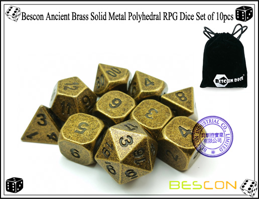 Bescon Ancient Brass Solid Metal Polyhedral RPG Dice Set of 10pcs-2