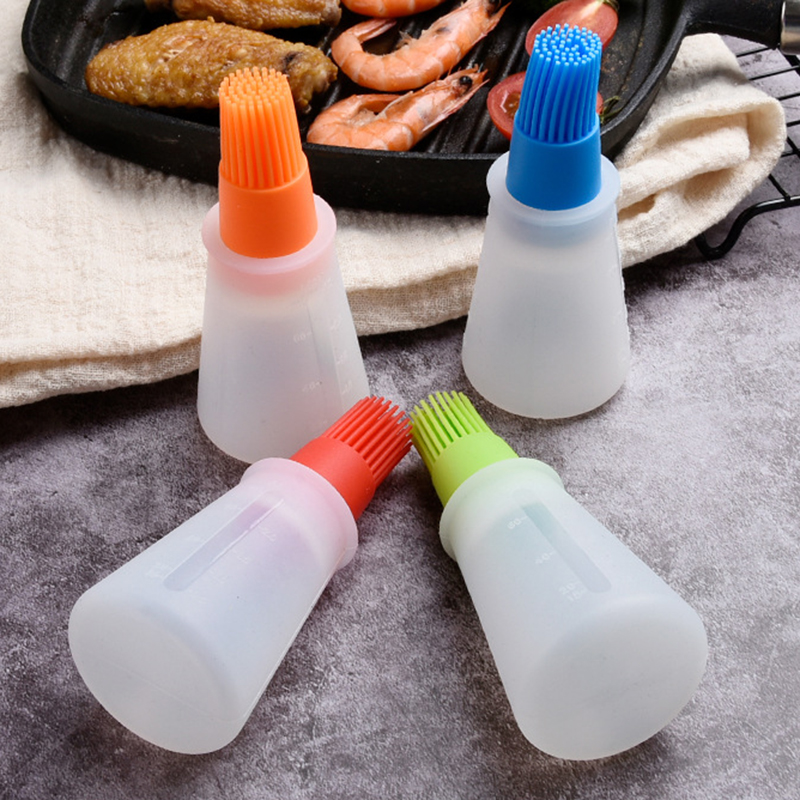 Portable Silicone Oil Bottle with Brush Grill Liquid seasoning Brushes Oil Pastry Kitchen Baking BBQ Tool Accessories With scale