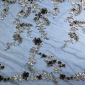 Black Tulle Handmade Beaded Flower Fabric