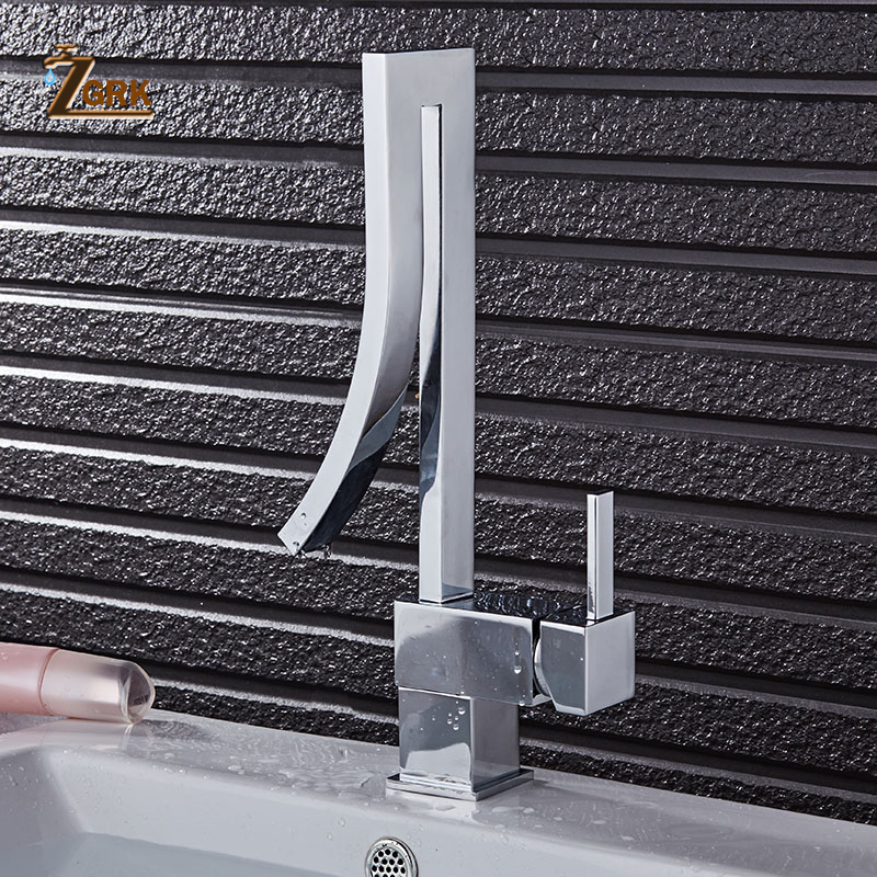 ZGRK Basin Faucets Single Handle Deck Mounted Chrome Brass Square Tall Bathroom Sink Faucet Hot And Cold Mixer Water Tap